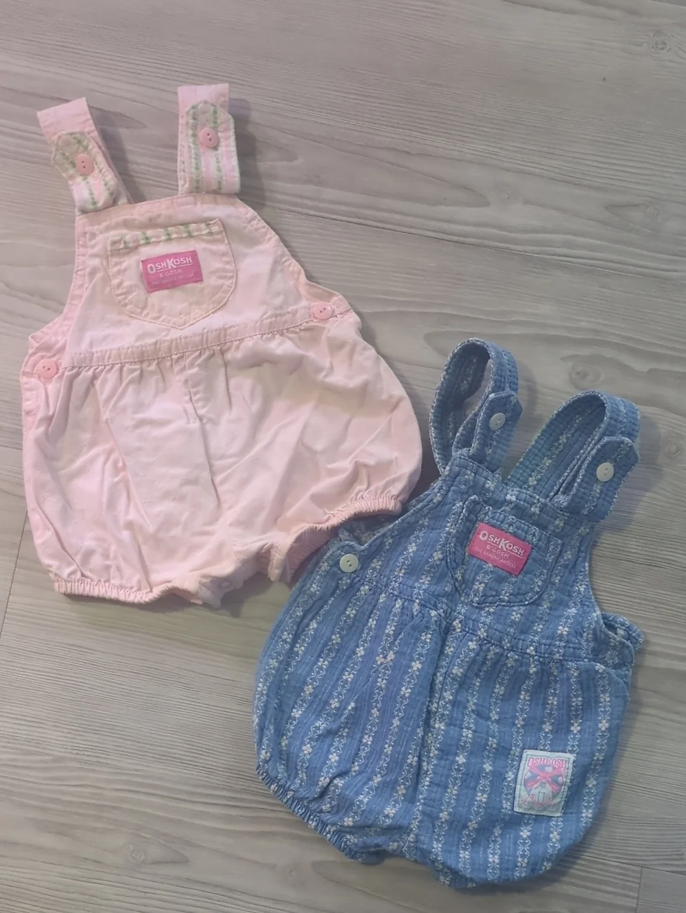 Vintage OshKosh B'gosh 18M Bubble Romper Overall Set Pink & Blue Floral Baby USA